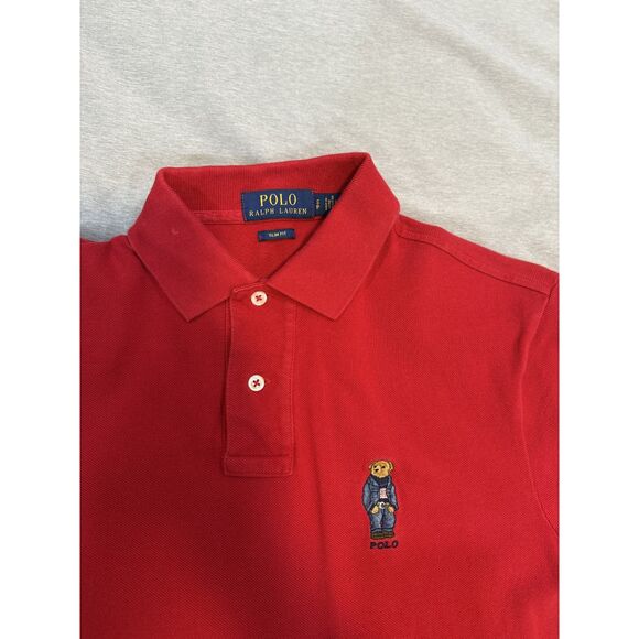Polo Ralph Lauren Red Polo Bear Slim Fit Polo Shirt Men's Small - Picture 2 of 4